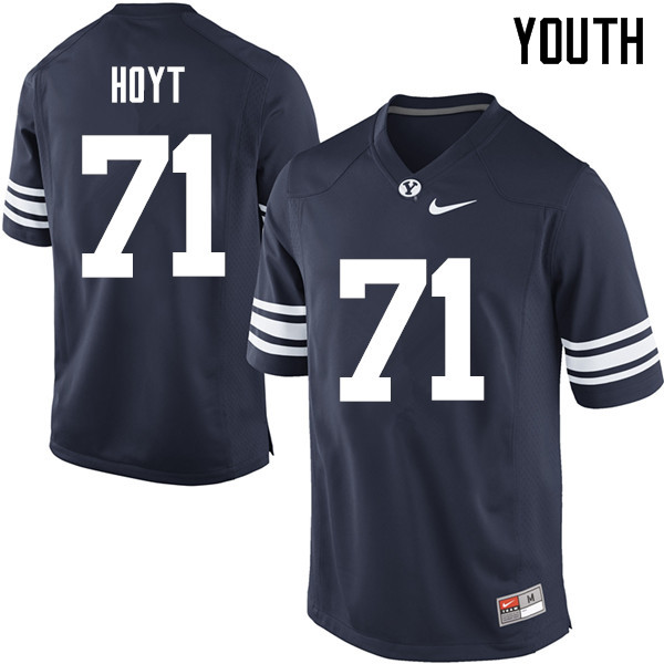 Youth #71 Austin Hoyt BYU Cougars College Football Jerseys Sale-Navy